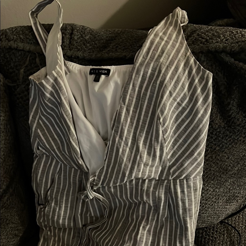 Gray and White Striped Romper